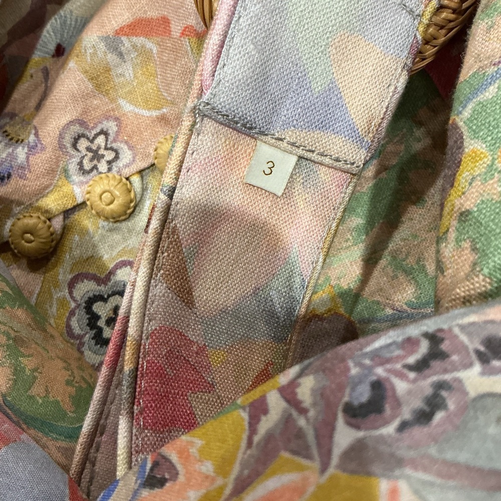 NWOT Zimmermann Belted Floral Print Linen Mini Dress Pastel Sz 3 - Picture 12 of 16